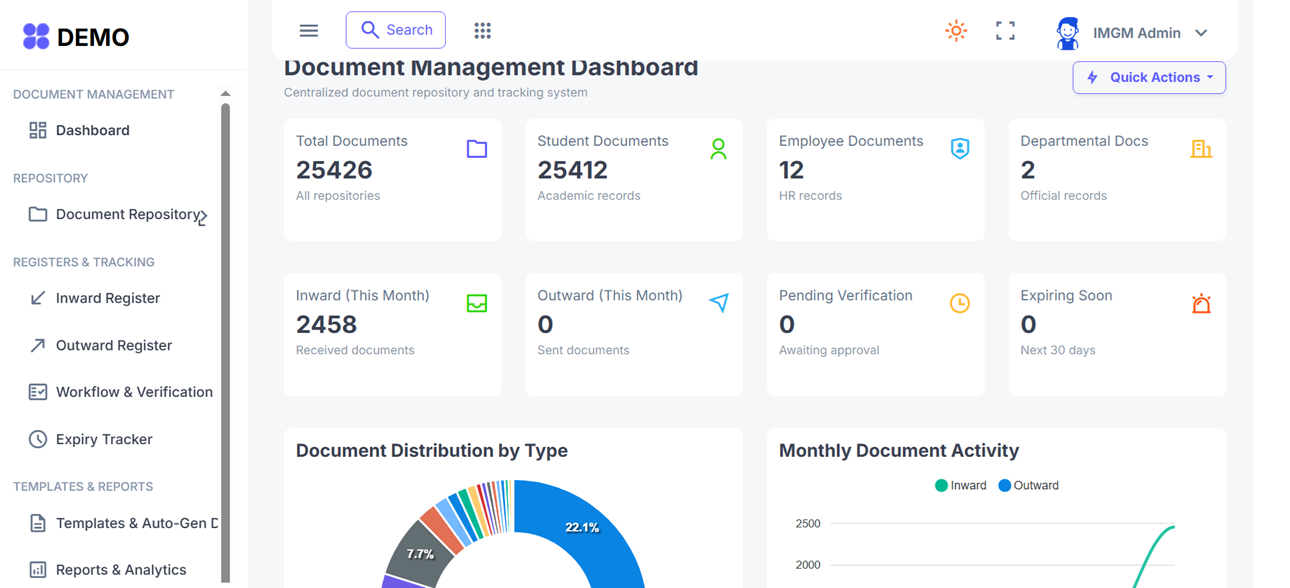 IIMS mobile app interfaces screenshot